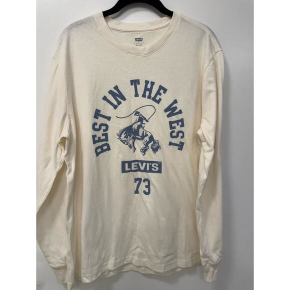Levi's Men's Long Sleeve Cream Best In The West Cowboy Rodeo Tee Size Medium - Picture 2 of 6